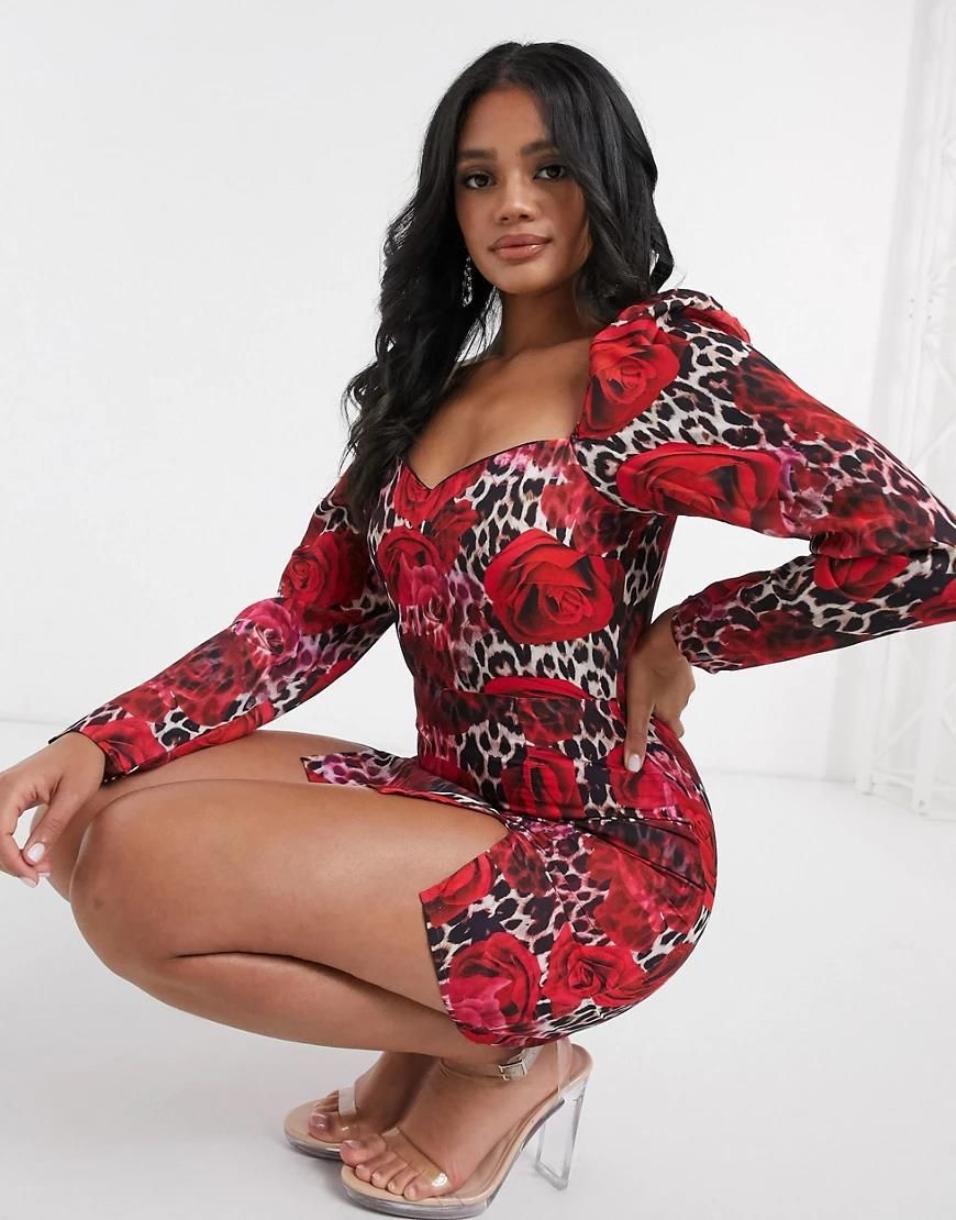 Missguided – Sukienka w kwiaty o fasonie milkmaid-Czerwony - Ceny i opinie  