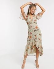 Hope & Ivy – Sukienka midi z głębokim dekoltem i wzorem w polne  kwiaty-Wielokolorowy - Ceny i opinie 