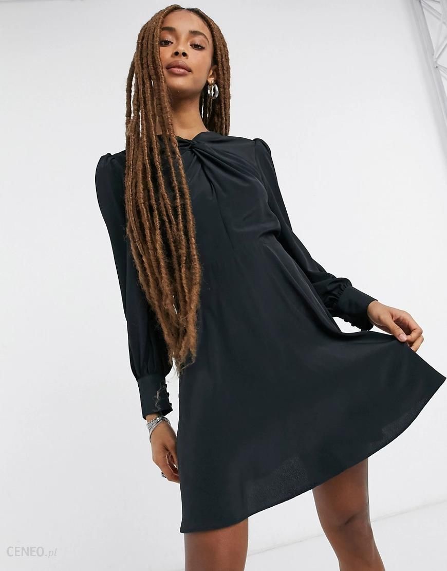 Topshop – Czarna sukienka mini ze skręconym dekoltem-Czarny - Ceny i opinie  
