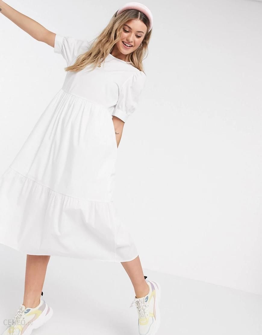 New Look – Biała popelinowa luźna sukienka midi-Biały - Ceny i opinie -  