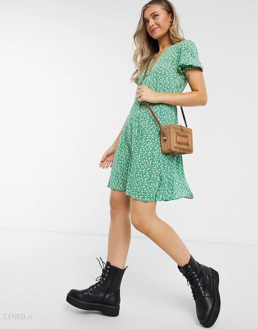 New look – Zielona sukienka z bufkami-Zielony - Ceny i opinie 