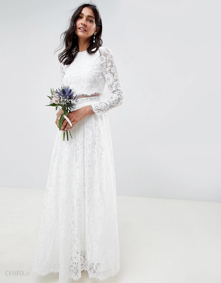 ASOS EDITION – Grace – Sukienka ślubna z koronkową krótką górą-Biały - Ceny  i opinie 