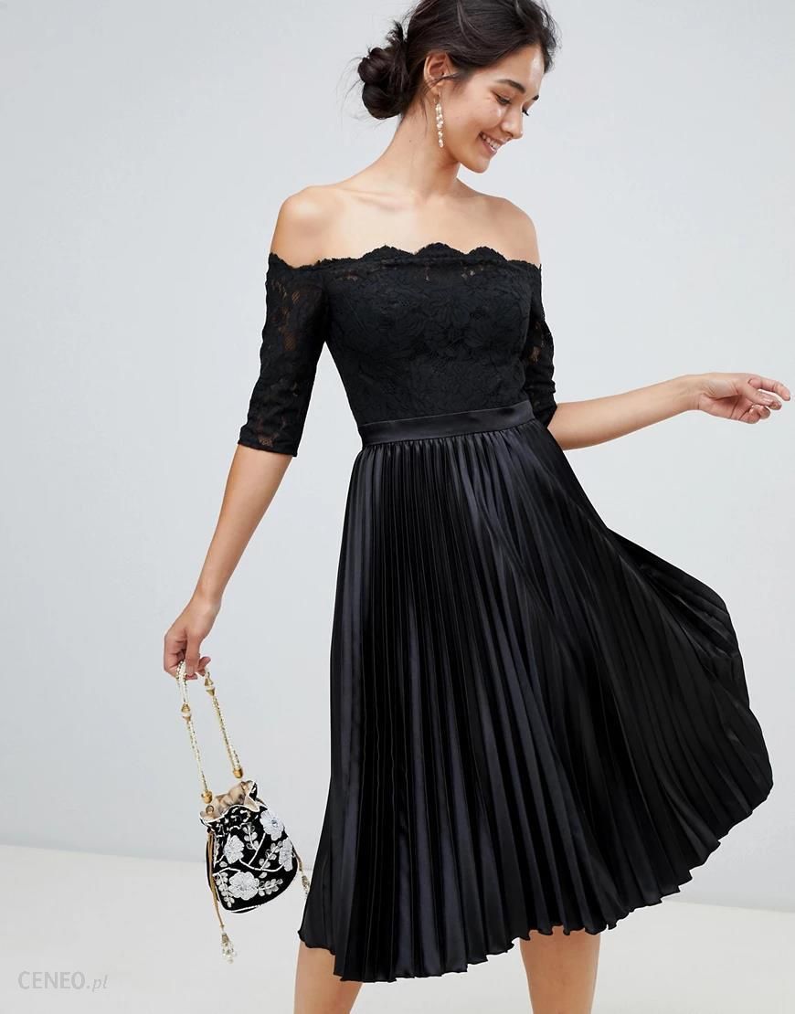 Chi Chi London – Czarna sukienka midi z górą z koronki i plisowaną  spódnicą-Czarny - Ceny i opinie 