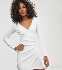 Club L London – Tall – Biała asymetryczna sukienka midi z długim  rękawem-Biały - Ceny i opinie 