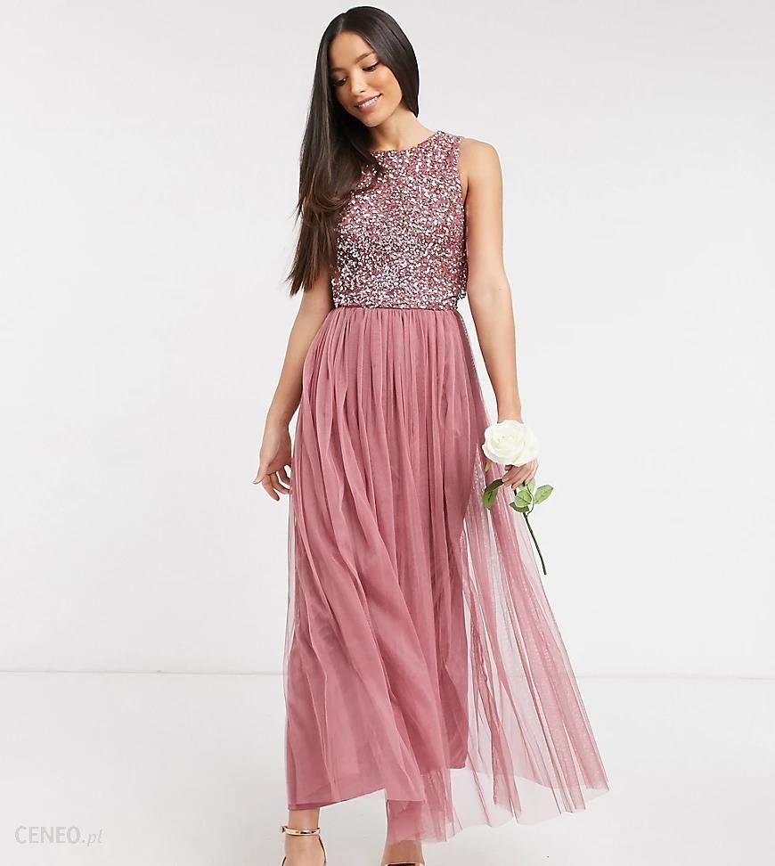 Maya Tall – Bridesmaid – Różowa sukienka midaxi 2 w 1 z delikatnymi  cekinami-Różowy - Ceny i opinie 