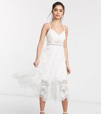 Forever New Petite – Biała koronkowa sukienka midi na ramiączkach-Biały -  Ceny i opinie 