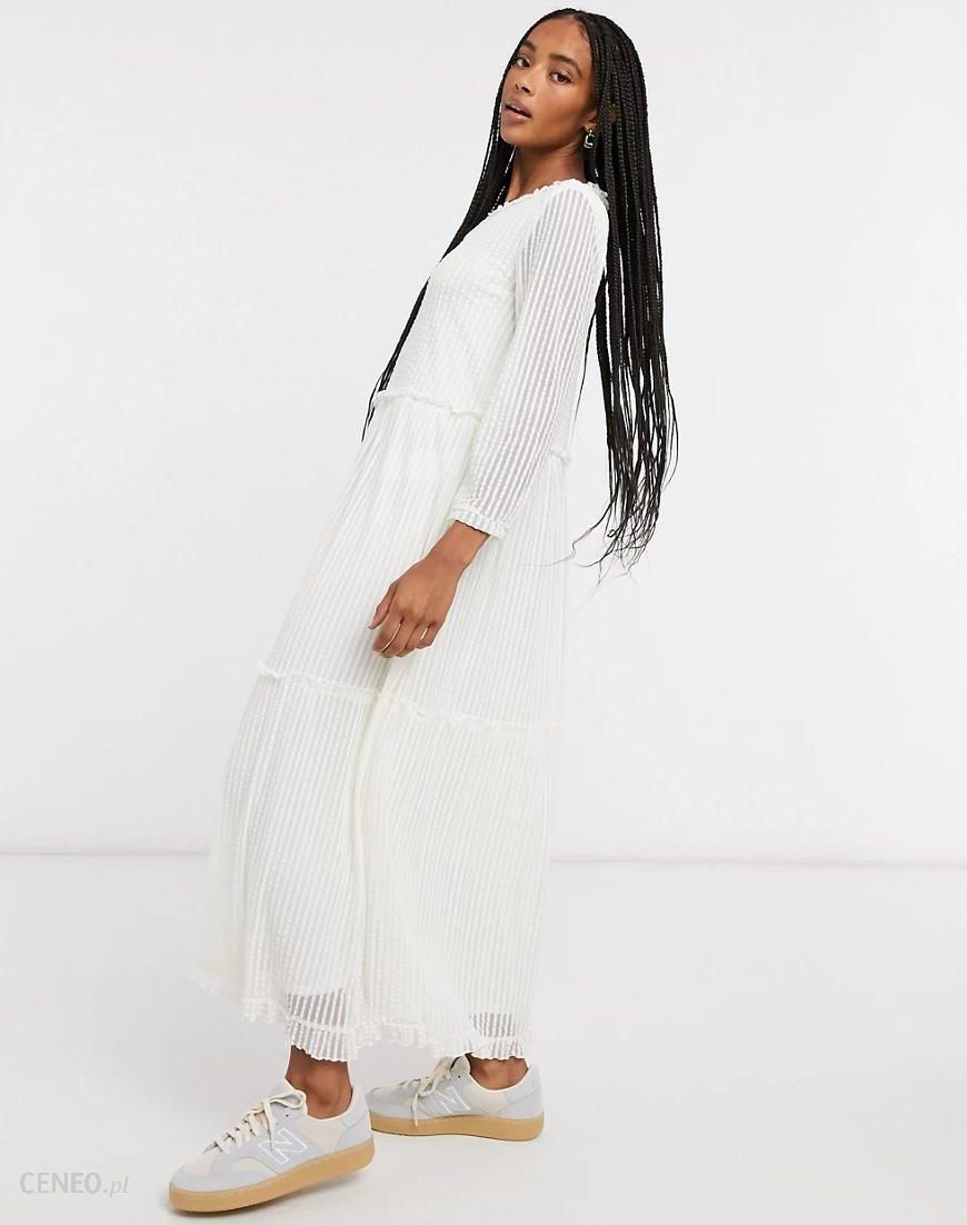 ONLY – Biała sukienka maxi z długim rękawem-Biały - Ceny i opinie 