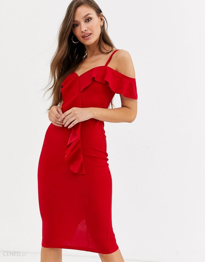 AX Paris – Czerwona sukienka midi z falbanką z przodu-Wielokolorowy - Ceny  i opinie 
