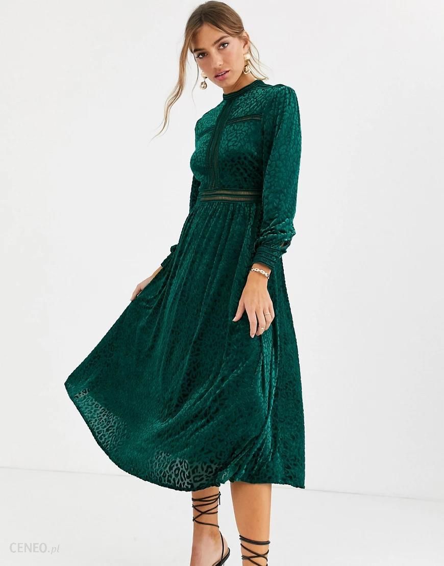 By Malina – Paolina – Szmaragdowozielona aksamitna sukienka maxi z długim  rękawem-Zielony - Ceny i opinie 