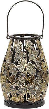 Beliani Dekoracyjny lampion świecznik metalowy 25 cm liście miłorzębu złoty Somerset