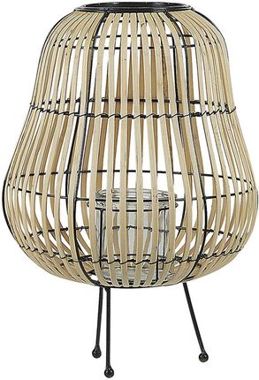 Beliani Lampion świecznik drewniany boho design 44 cm jasne drewno Berkner