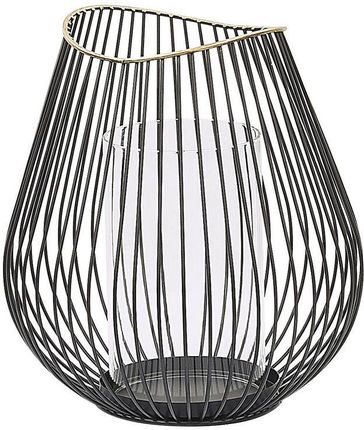 Beliani Dekoracyjny lampion świecznik 22 cm metalowy szklany wkład czarny Thurston