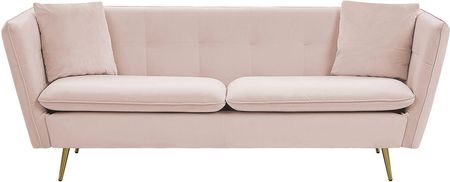 Beliani Welurowa 3-osobowa sofa pikowana złote nogi z 2 poduszkami różowa Frederica