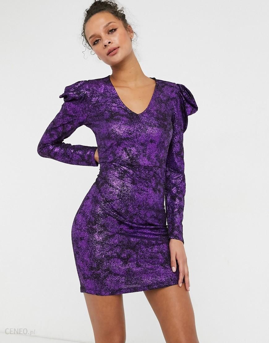 JDY – Fioletowa sukienka mini z ozdobnymi rękawami-Fioletowy - Ceny i  opinie 