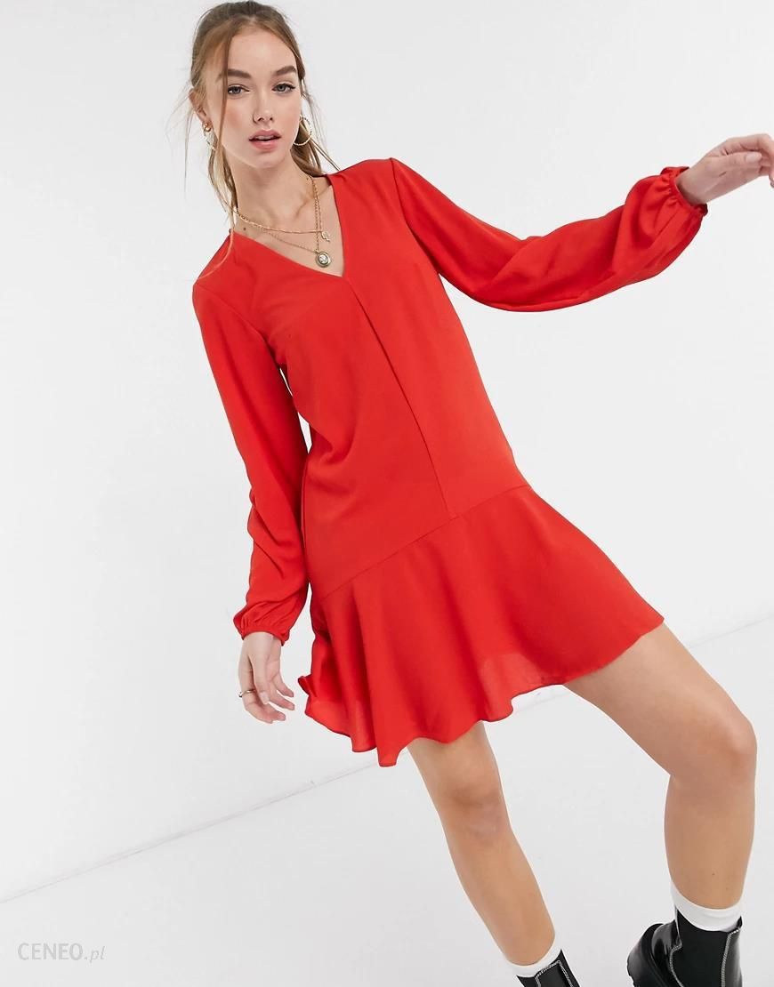 ASOS DESIGN – Czerwona sukienka mini z dekoltem w szpic-Czerwony - Ceny i  opinie 