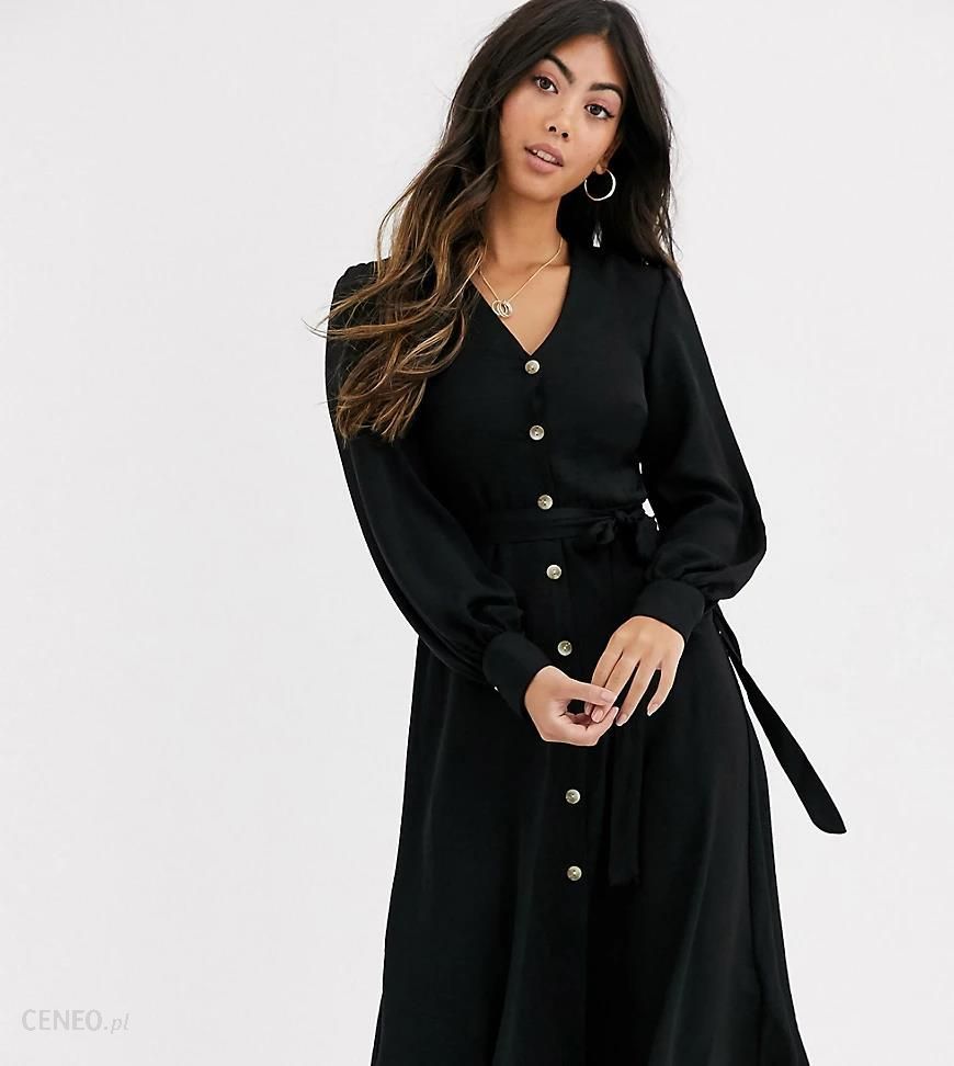 New Look Petite – Czarna sukienka z wiązaniem w talii na guziki-Czarny -  Ceny i opinie 