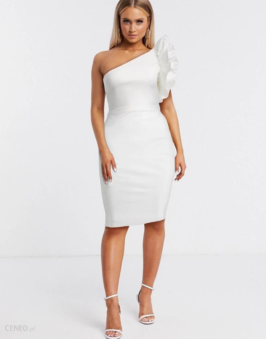 Vesper – Biała sukienka midi na jedno ramię z falbankami-Biały - Ceny i  opinie 