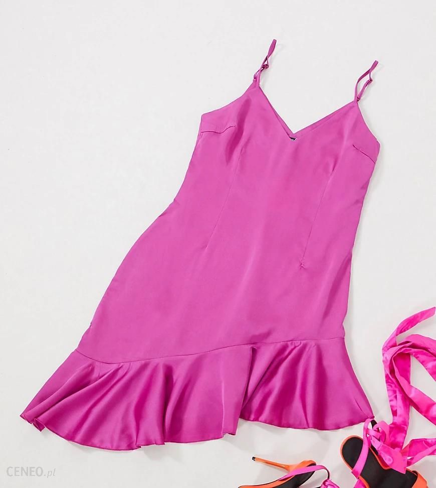 Missguided Plus – Fioletowa sukienka na ramiączkach z asymetrycznym dołem z  falbaną-Fioletowy - Ceny i opinie 