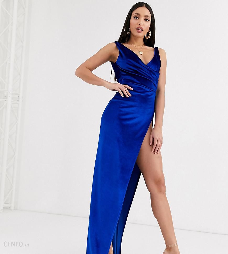 ASOS DESIGN Tall – Aksamitna sukienka maxi z lejącym tyłem-Niebieski - Ceny  i opinie 