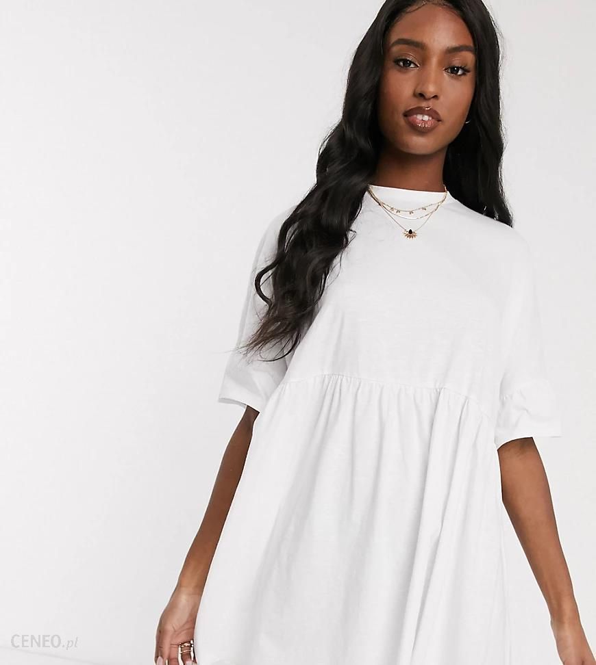 ASOS DESIGN Tall – Biała sukienka oversize o bardzo luźnym kroju z rękawami  wykończonymi falbanką-Biały - Ceny i opinie 