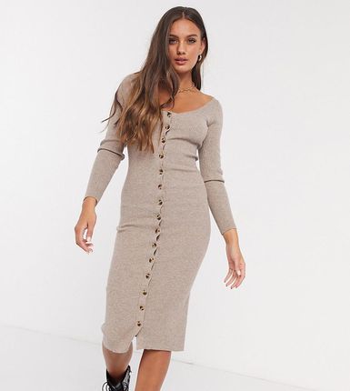 Fashion Union Petite  Dzianinowa sukienka midi z guzikami z przodu-Beowy  - Ceny i opinie - Ceneo.pl