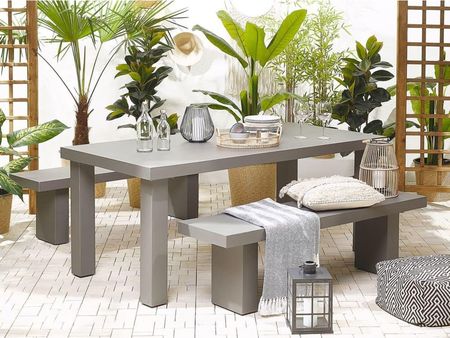 Beliani Zestaw ogrodowy betonowy stół i 2 ławki szary TARANTO 4251682242165