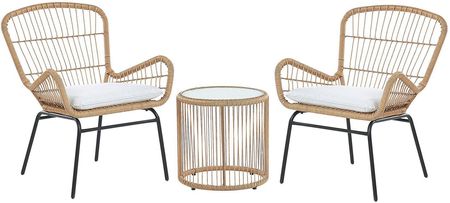 Beliani Ogrodowy zestaw 2 krzeseł z szarymi poduszkami i okrągłego stołu rattanowy Labico