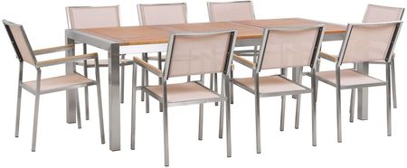 Beliani Zestaw ogrodowy stół drewniany eukaliptus i 8 krzeseł beżowych GROSSET 4251682238144