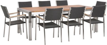 Beliani Zestaw ogrodowy stół drewniany eukaliptus i 8 krzeseł rattanowych czar 4251682238168