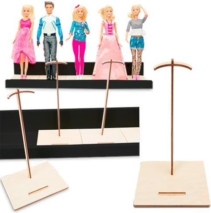 Deku - Stojaki na lalkę Barbie 20 cm 5 szt. z czarną półką - kwadratowa podstawa