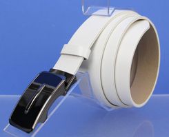 Pas-Max Pasek Skórzany Gładki 35mm Automat Samozacisk Łamany Klamra "Czarna 27" Skóra Naturalna Licowa Extra Biały