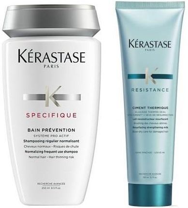Kerastase Prevention Bain and Ciment Thermique Zestaw: kąpiel zagęszczająca do włosów normalnych 250ml + cement termiczny do włosów osłabionych 150m