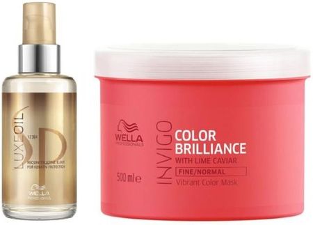 Wella SP Luxe Oil and Invigo Color Brilliance Zestaw: elixir pielęgnujący do włosów 100ml + maska do normalnych włosów farbowanych 500ml