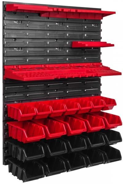 Botle Gereedschapswand, 1728 x 780 mm, stapelboxen, gereedschapshouders, wandplaat met houderrails, voor garage, magazijn, werkplaats en hobby (50 boxen rood
