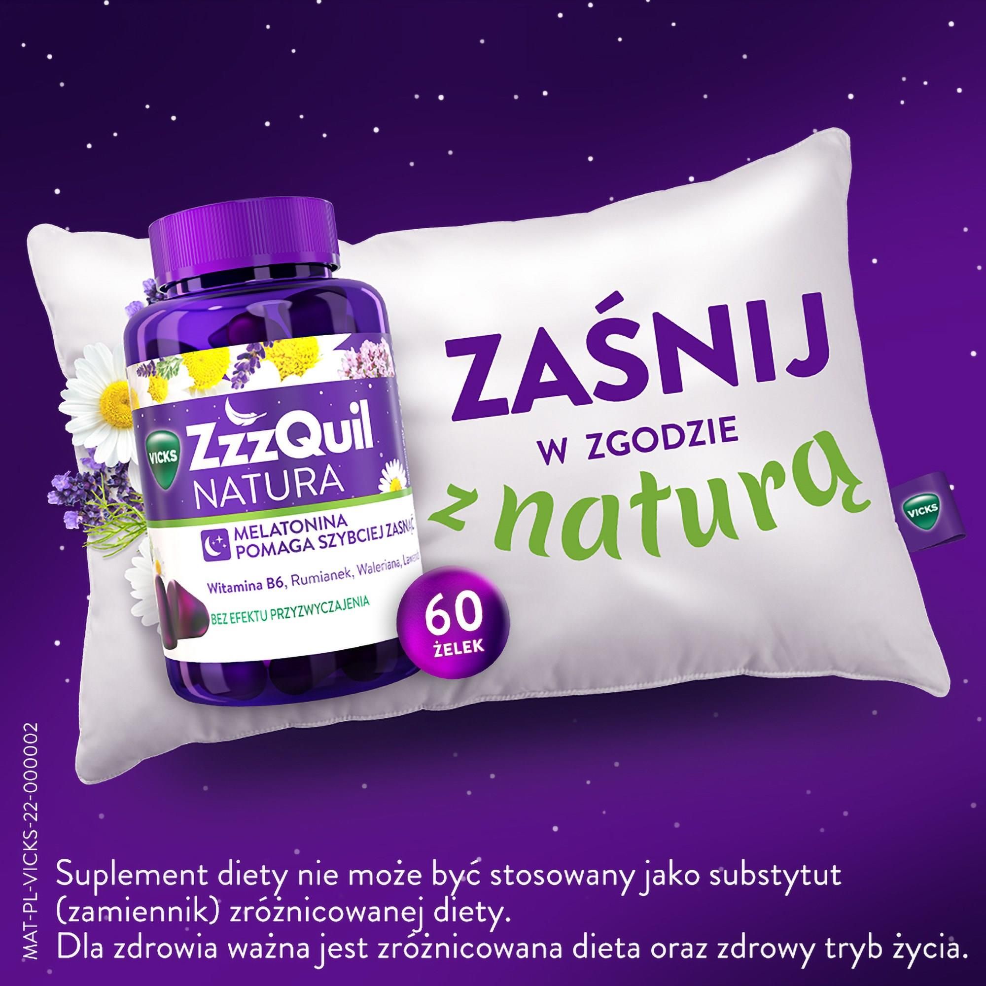 Vicks ZzzQuil Natura Melatonina o smaku owoców leśnych 30 Żelek - zdjęcie 2 Vicks ZzzQuil Natura Melatonina o smaku owoców leśnych 30 Żelek