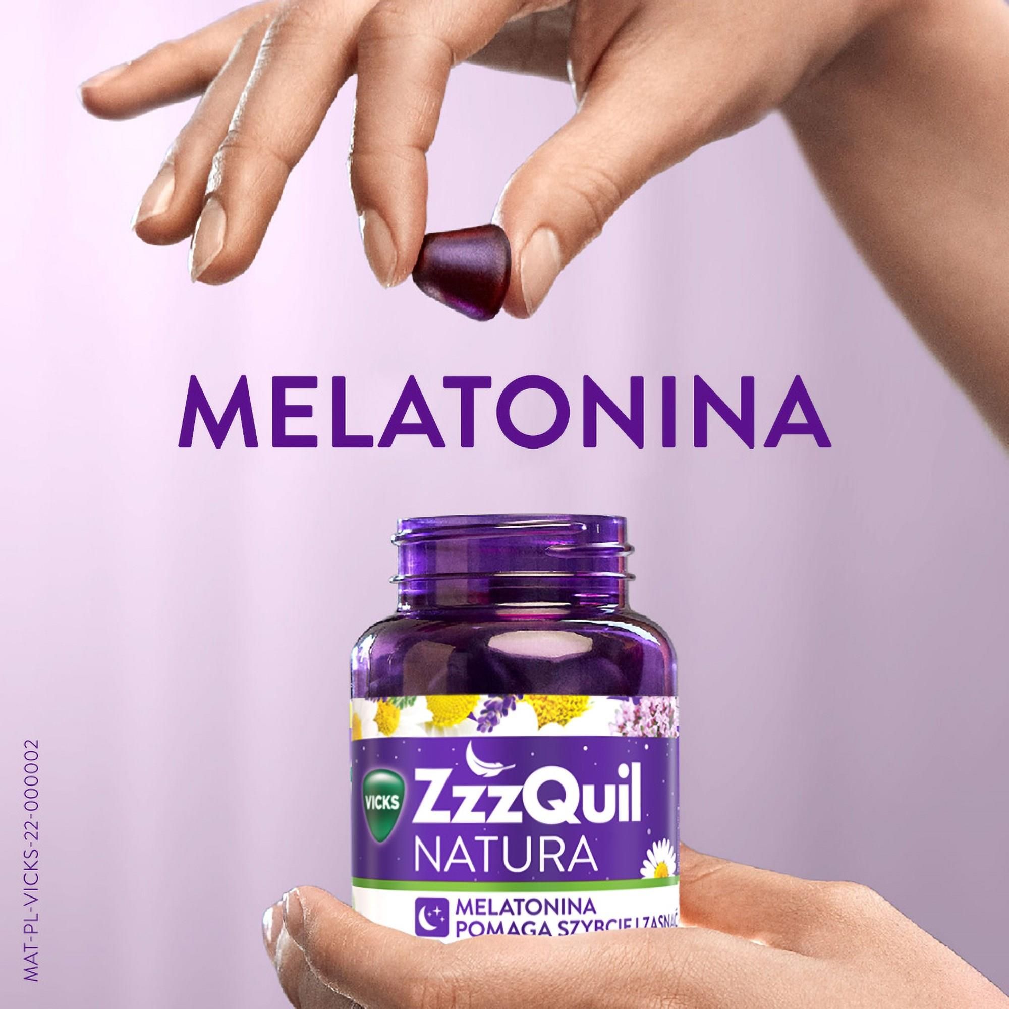 Vicks ZzzQuil Natura Melatonina o smaku owoców leśnych 30 Żelek - zdjęcie 6 Vicks ZzzQuil Natura Melatonina o smaku owoców leśnych 30 Żelek