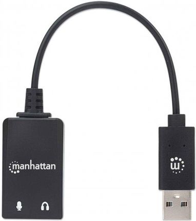 MANHATTAN USB-A AUDIO ADAPTER USB-A MALE TO 3.5 MM MIC-IN AND AUDIO-OUT FEMALES BLACK (153324)