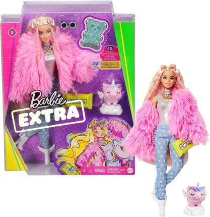 Barbie Extra Moda Lalka Różowa puchata kurtka GRN28