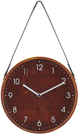 Beliani Renens, okrągły zegar ścienny, MDF, sztuczna skóra, brązowy, 26 cm