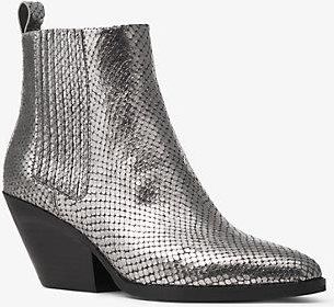 Michael Kors Mk Sinclair Metallic Embossed Leather Ankle Boot