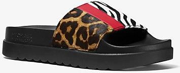 Michael Kors Mk Sabine Animal Print Calf Hair And Leather Slide