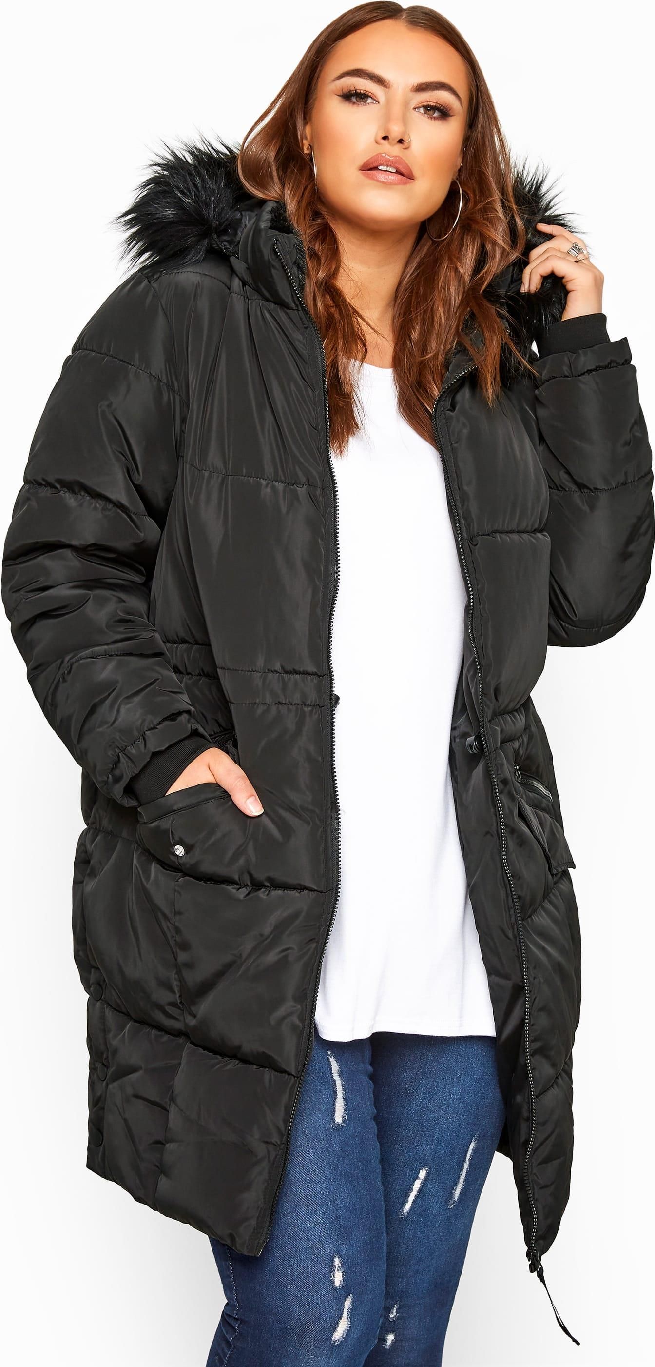 faux fur trim longline puffer jacket