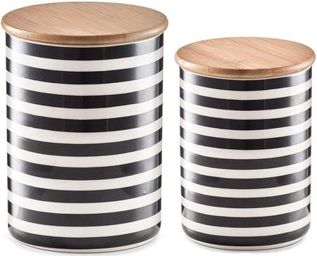 Zeller Zestaw Ceramicznych Pojemników Stripes Z Bambusową Pokrywką 2 Sztuki, (None)