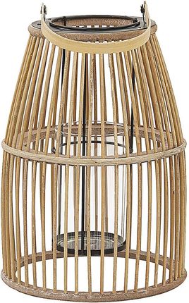 Beliani Lampion bambusowy ze szklanym świecznikiem jasne drewno Hoste
