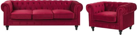 Beliani Klasyczny zestaw wypoczynkowy sofa fotel pikowany welur czerwony Chesterfield