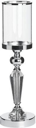 Beliani Elegancki świecznik lampion stojący niski szklany z metalem 41 cm srebrny Bonao