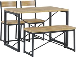 Beliani Zestaw mebli do jadalni 4-osobowy stół ławka 2 krzesła jasne drewno z czarnym Flixton - Stoły z krzesłami