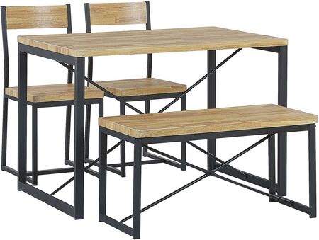 Beliani Zestaw mebli do jadalni 4-osobowy stół ławka 2 krzesła jasne drewno z czarnym Flixton