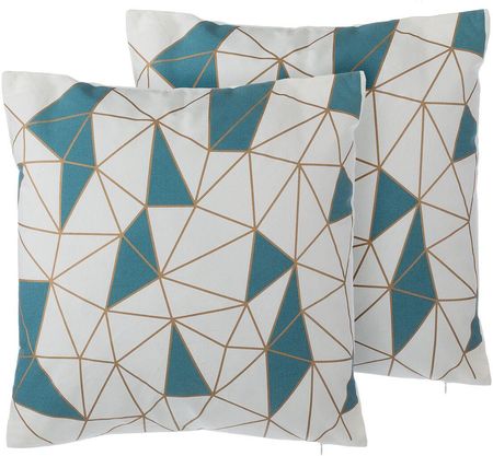 Beliani Zestaw 2 poduszek dekoracyjnych niebieski bawełniana wzór geometryczny 45 x 45 cm Clarkia