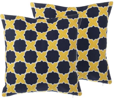 Beliani Zestaw 2 poduszek dekoracyjnych z wzorem 45 x 45 cm żółto-niebieski Muscari